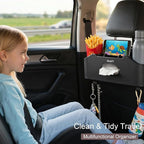 Mu&Ti Back Seat Car Organizer,4+2 in 1 Multifunctional Car Back Seat Storage Box with 2 Cup Holders, Tissue Box and Hook - Ideal for Kids and Travel(Black)