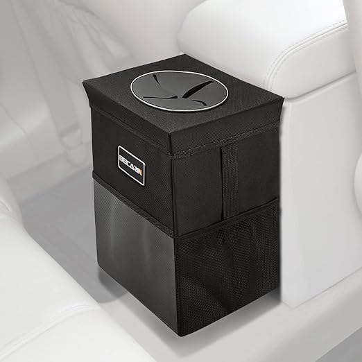 Car Trash Can with Lid - Car Trash Bag Hanging with Storage Pockets Collapsible and Portable Car Garbage Bin, Leak-Proof Car Organizer, 1.82 Gallons Multipurpose Trash Bin for Car
