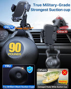 [Military-Grade Anti-Shake & 360° Rotatable Suction] 2026 Upgraded Car Phone Holder Mount【90+LBS Safest Strongest & Patent Cert】Dashboard Windshield Vent for iPhone 17 16 Pro Max Samsung, Jet Black