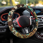 Universal Steering Wheel Cover with Elastic Edge for Women 14-15 in | Leopard Print Sunflower, Breathable Steering Wheel Protector for Cars Interior Accessories