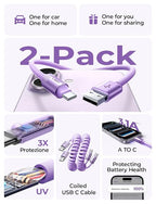 Coiled USB C Cable, 2 Pack for Android Auto & CarPlay Cable, Short USB A to USB C Cable Compatible with iPhone 17/16/15, Samsung Galaxy S25/S24/S23 A15/A14, Google Pixel 9/8, Purple 4FT