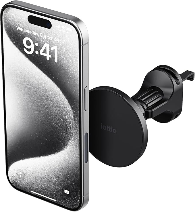 iTap 3 Magnetic Air Vent Car Mount Phone Holder with Magnetic Ring Adapter. Compatible with iPhone, Samsung Galaxy, Google Pixel, Huawei, LG, and All Qi Compatible Smartphones