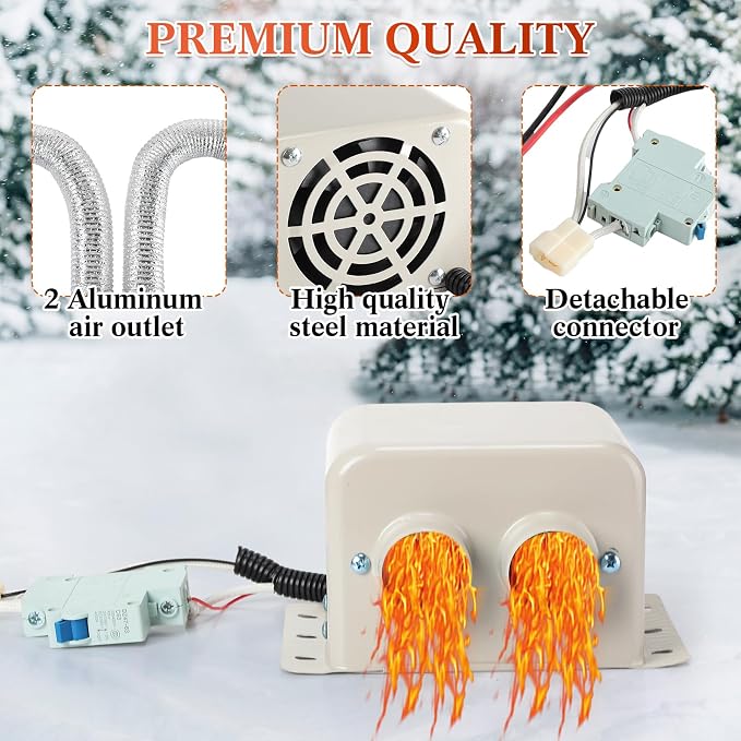 12V 800w Car Heater 2 Hole Portable Windshield Defroster Kit Winter Fast Heating Electric Automobile Interior Heaters Low Noise Removing Window Defogger with Cigarette Lighter for 12V Vehicle