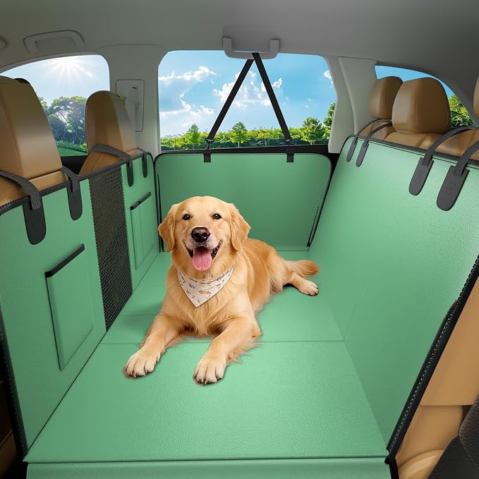 Hard Bottom Dog Car Seat Cover for Back Seat, 52"x65" Waterproof PU Leather Hammock with Side Flaps, Non-Slip Heavy Duty Protector for SUVs & Mid-Size Trucks, Supports Up to 450 lbs – Green