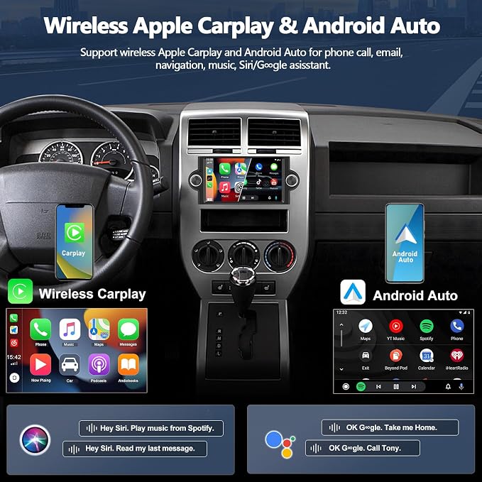 4G+64G Car Radio for Dodge Ram 1500 2500 3500 2006 2007 2008 with Wireless CarPlay Android Auto, 6.2 inch HD Touch Screen Car Stereo with Bluetooth 5.0 32EQ GPS WiFi FM Backup Camera