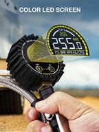 Digital Tire Inflator Gauge 255 PSI, Heavy Duty Tire Pressure Gauge with Air Chuck, Steel Braided Hose, Quick Connect Coupler & Case for Truck RV Trailer