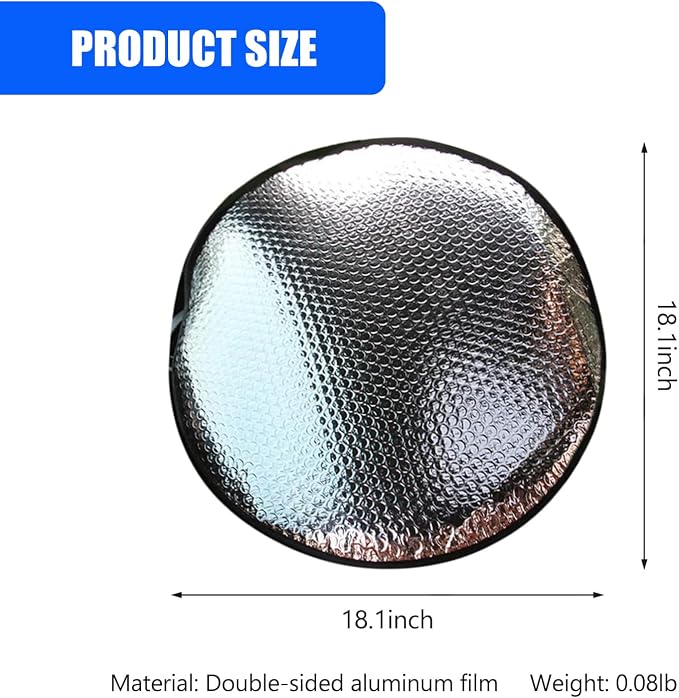 1 PC Aluminized Film Steering Wheel Cover Sunshade, 18.11" Polyester Cloth Edging Steering Wheel Sun Protection and Heat Shield, Slip-on Installation, Suitable for Most Models (Silver)