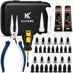 Tire Repair Screws Kit, Screw in Tire Plugs for Emergency Puncture Repair, Rubber Nail Screw in Tire Plug Kit with Pliers, Screwdriver & Rubber Cement for Tubeless Tires
