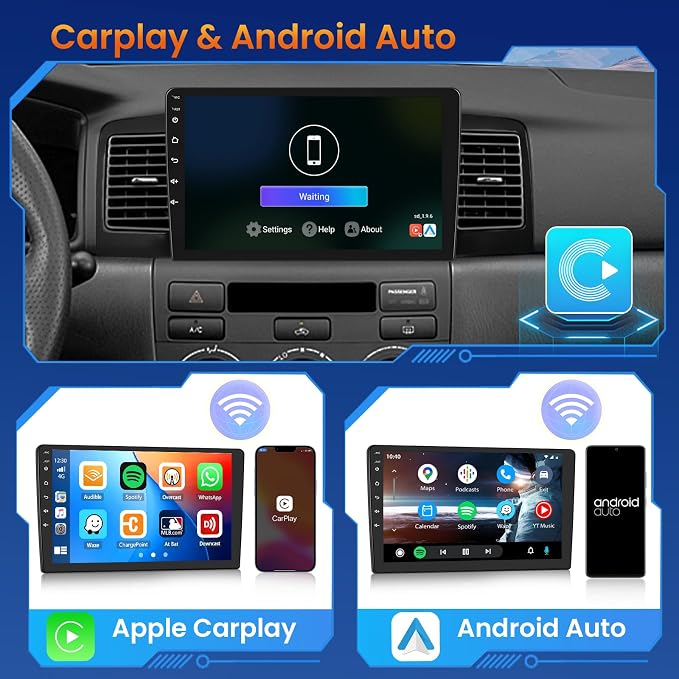 5Ghz WiFi 2G+64G Android 15 Car Radio for Toyota Corolla EX 2005-2012 with Wireless Carplay/Android Auto, 9 Inch IPS Touchscreen for Corolla Stereo with GPS Bluetooth FM/RDS SWC AHD Backup Camera MIC