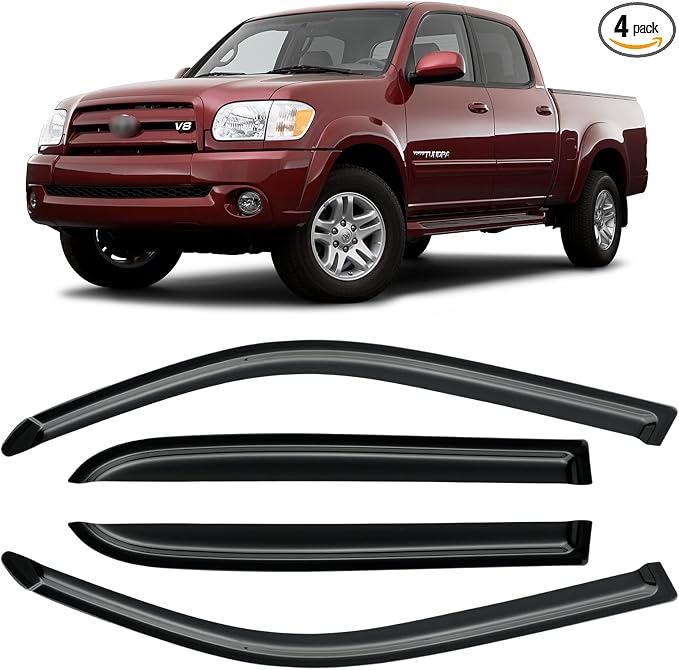 Window Rain Guards Visors for 2004 2005 2006 Toyota Tundra Crew Cab, Out-Channel Window Vent Wind Shades Shield Deflectors for 04 05 06 Tundra Double Cab