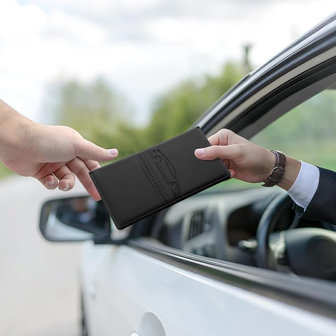 1Pack Car Registration and Insurance Holder,Car Document Holder for Cards License with Magnetic Shut,Vehicle Glove Box Car Organizer for Documents, Cards, License(Black)