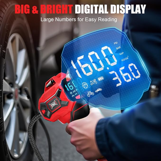 160PSI Cordless Tire Inflator Compatible With Milwaukee 18V Battery, Portable Air Compressor for Auto, Motorcycles, Bikes, Car Air Pump with Auto Shut-Off, LCD Display, LED Light(Tool Only)