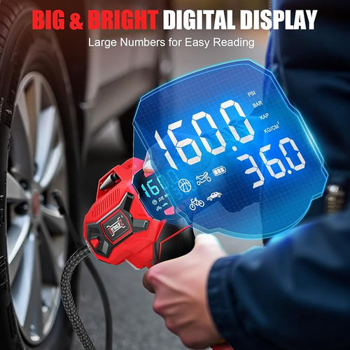 160PSI Cordless Tire Inflator Compatible With Milwaukee 18V Battery, Portable Air Compressor for Auto, Motorcycles, Bikes, Car Air Pump with Auto Shut-Off, LCD Display, LED Light(Tool Only)