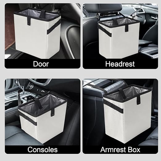 Car Trash Can, Leak-Proof Waterproof Trash Bin Collapsible Portable Auto Garbage Bag Large Capacity Trashcan Storage Bag Multipurpose Car Organizer Hanging (White)
