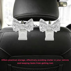 2PCS Bling Bow Car Seat Headrest Hooks, S-Type Crystal Auto Rear Seat Organizer for Handbags Purses Groceries, Cute Rhinestone Bow Seats Back Storage Hook for SUV Truck Sedan (White)