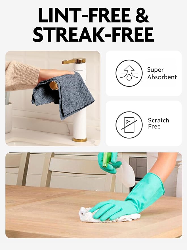 Microfiber Cleaning Cloth Roll-30 Sheets, 12" x 12" (Dimgrey) | Super Absorbent, Lint-free, Tear-away Microfiber Towel Roll, for All-Purpose Cleaning