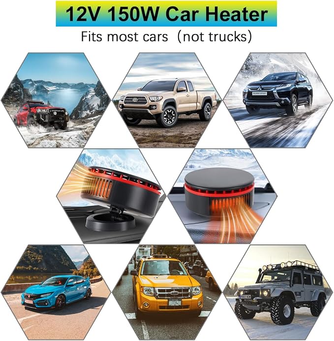 12V Car Heater,Portable Heater for Car,Car Heater Defroster Windshield Defogger Automobile Windscreen Heater Plug in Cigarette Lighter 360 Degree Rotary for 12V Car (Red&Black)