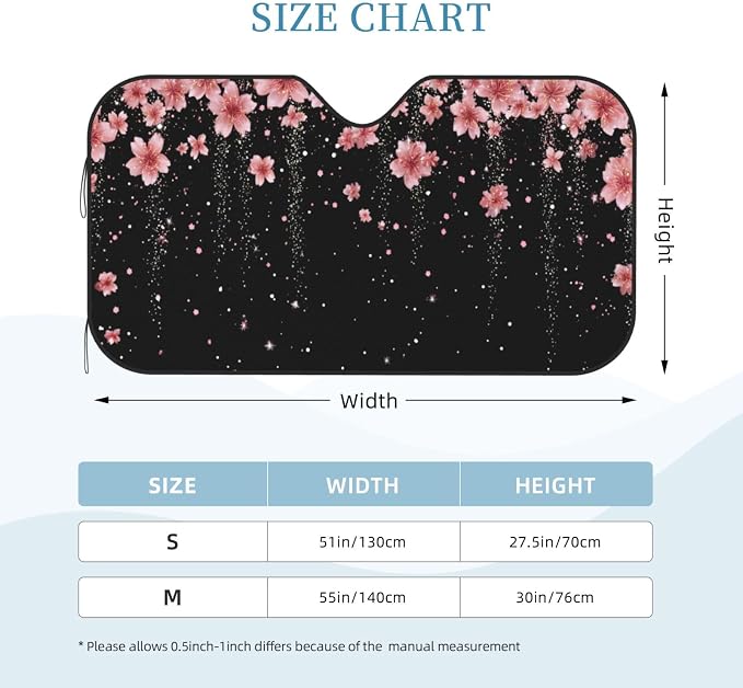 Windshield Sun Shade Black Blooming Cherry Flower Car Front Window Sunshade Cover for Truck SUV Blocks UV Rays Automotive Visor Interior Protector 51 x 27.5 inch