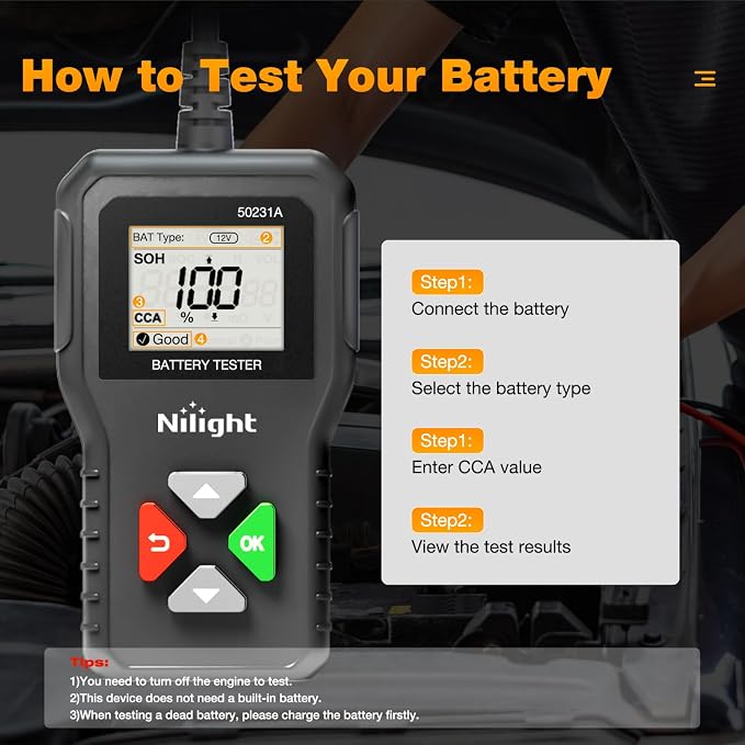 Car Battery Tester 6V 12V 24V Accurate Digital Auto Analyzer 100-2000 CCA Voltage SOH SOC Internal Resistance Test for Cars Trucks SUV ATV Boats Motorcycles Vehicle