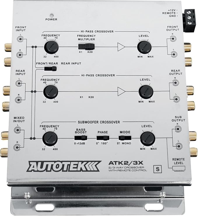 ATK2 3X Active Crossover Processor (Silver) – 8.5 Volts, 2-Way and 3-Way, Remote Bass Control Included, Built-In Crossovers, Level Adjust