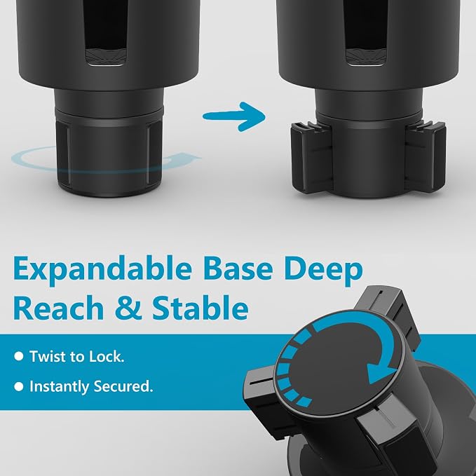 2 Pack Car Cup Holder Expander with Offset Adjustable Base, Compatible with Hydro Flasks 32/40 Ounce, Compatible with Yeti Ramblers 20/26/30 Ounce, Other Bottles in 3.4"-3.8" (Black)