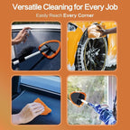 Windshield Cleaner Tool 22.5" L - Car Interior&Exterior Window Cleaning Kit with Extendable Handle&4 Microfiber Pads and Thick Large Wash Sponge,Auto Glass Wiper Brush Kit for Cars Home (7pcs Orange)