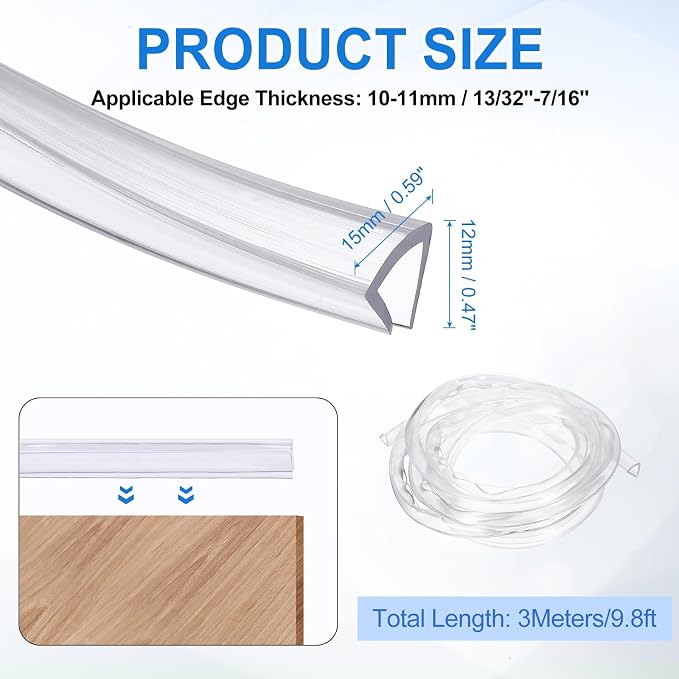 Clear Edge Trim, 9.8Ft Silicone U Channel Edge Protector, Edges Guards Fits 13/32"-7/16" for Car Doors Sheet Metal Parts (9/16" W x 15/32" H)