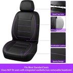 10 PCS Leather Car Seat Covers Front Set, 14.5”-15'' Sporty Steering Wheel Cover Universal, Center Console Cover, Seat Belt Cushion, Cup Holder Coaster, Car Interior Set Purple