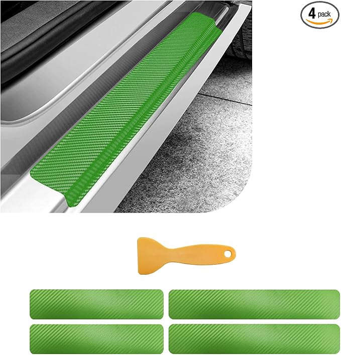 4 PCS Car Door Sill Protector, 3D Carbon Fiber Auto Door Entry Edge Guard Protection Trim, Anti-Scratch Threshold Cover Strips, Sill Protection Sticker for Car SUV Truck (Green)