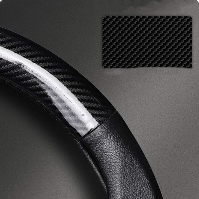 Steering Wheel Cover, Universal 15 Inch Fashion Sport Microfiber Leather Carbon Fiber Auto Car Steering Wheel Cover for Men, Anti-Slip Car Interior Accessories, Black