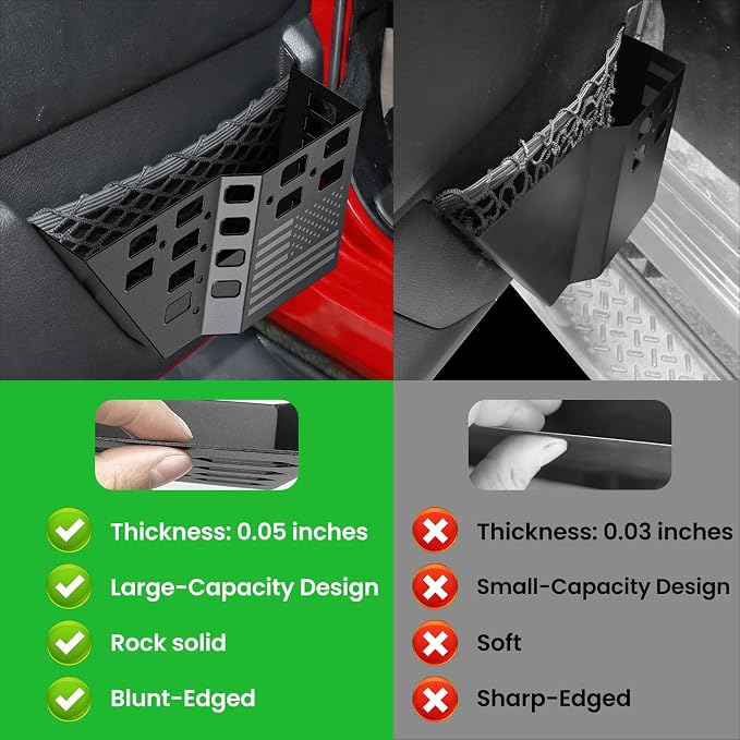 Metal Rear Door Pocket Storage Box for Jeep Wrangler JK JKU 2018 2017 2016 2015 2014 2013-2007 2/4 Door Accessories, Door Organizer Molle Panels, Flag, 2PCS