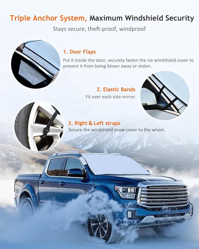Car Windshield Cover for Ice and Snow, 4 Layers Hail Sun Rain Protection, Waterproof Winter Frost Protector Exterior Front Window Covers Universal for Car SUV Van All Weather 68.5" x 47"