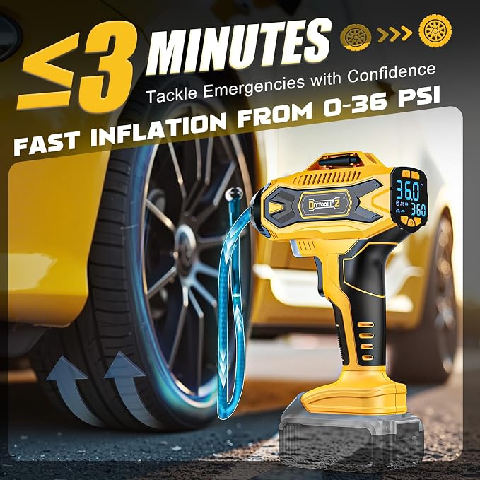 Cordless Tire Inflator Air Compressor Compatible with Dewalt 20V Battery, 160PSI Portable Air Pump with Digital Pressure Gauge, Fast Inflation for Cars, Motorcycles, Bikes (Tool Onlyl)