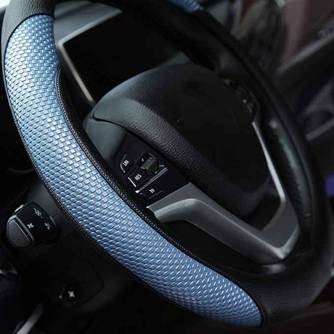Steering Wheel Cover with Microfiber Leather for Car Truck SUV 15 inch (Blue)