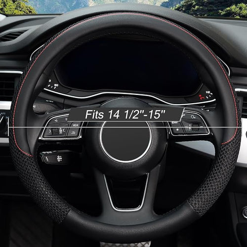 15 inch Steering Wheel Cover, Cooling Ice Silk Mesh with Microfiber Leather, Ultra Breathable, Anti Slip Car Grip, Heat Resistant Summer Cool, Universal Fit, Black