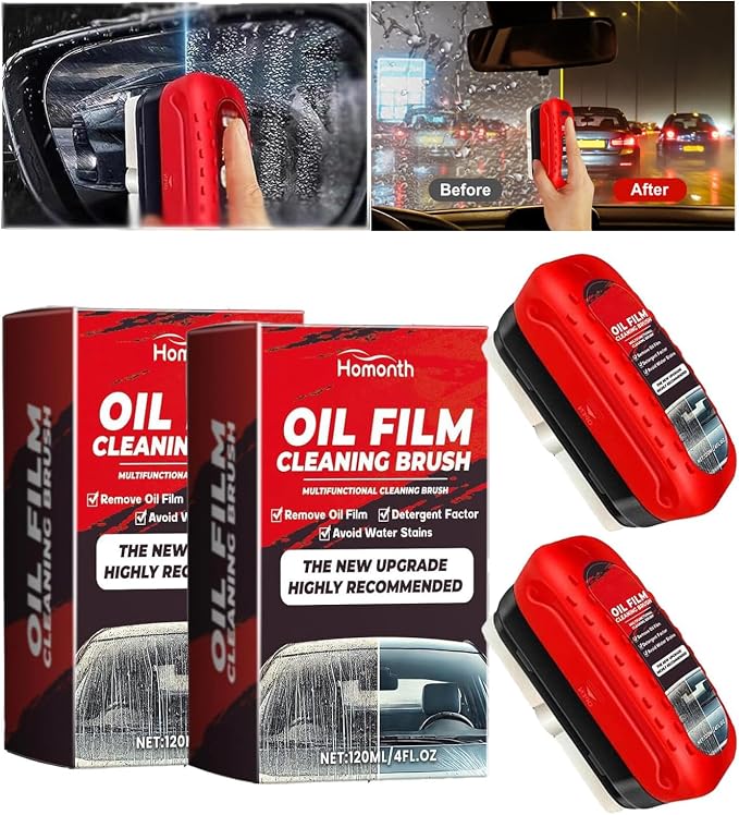 2 Pack Automotive Oil Film Cleaning Brush for Windshield, Car Glass Oil Film Remover with Hydrophobic Coating, Rain Repellent Windshield Cleaner Tool Improves Driving Visibility