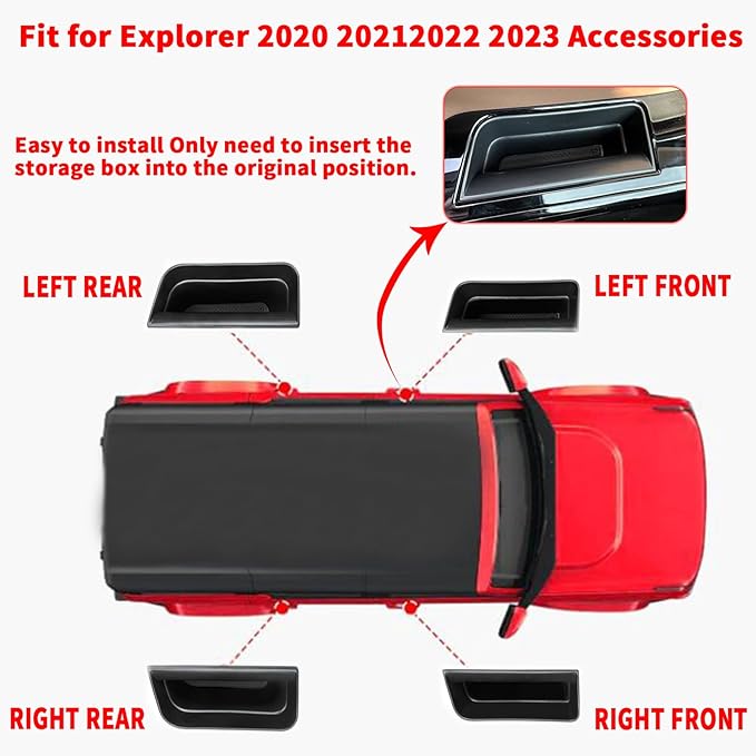 Door Handle Storage Box fit for Ford Explorer 2020 2021 2022 2023 2024 Accessories Car Pocket Organizer 4pcs/Set