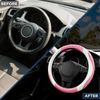 Car Steering Wheel Cover - Microfiber Leather Steering Wheel Wrap Sports 14.5-15 Inch Steering Wheel Cover Non-Slip for Men Women Pink & White Color