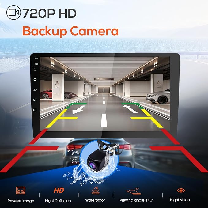 10.1" Double Din Car Stereo, Touchscreen Car Radio with Wireless Apple CarPlay & Android Auto, Bluetooth 4.1, HD Backup Camera, Mirror Link, GPS Navigation, WiFi, Voice Control, 2+64GB, FM/AM
