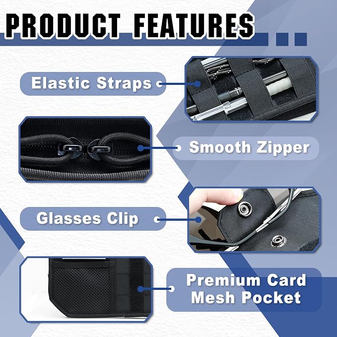 SAMPUSS Car Sun Visor Organizer Car Sunglass Holder with Storage Pouch | Semi-rigid molle panel car truck accessories with zipper for men&women fit most cars trucks vans suvs jeeps patrols