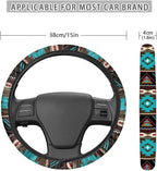 Southwest Aztec Teal Brown Car Steering Wheel Cover Soft Stretch Auto Steering Wrap Protector for Women Men, Universal Auto Accessories Fit Most Vehicles