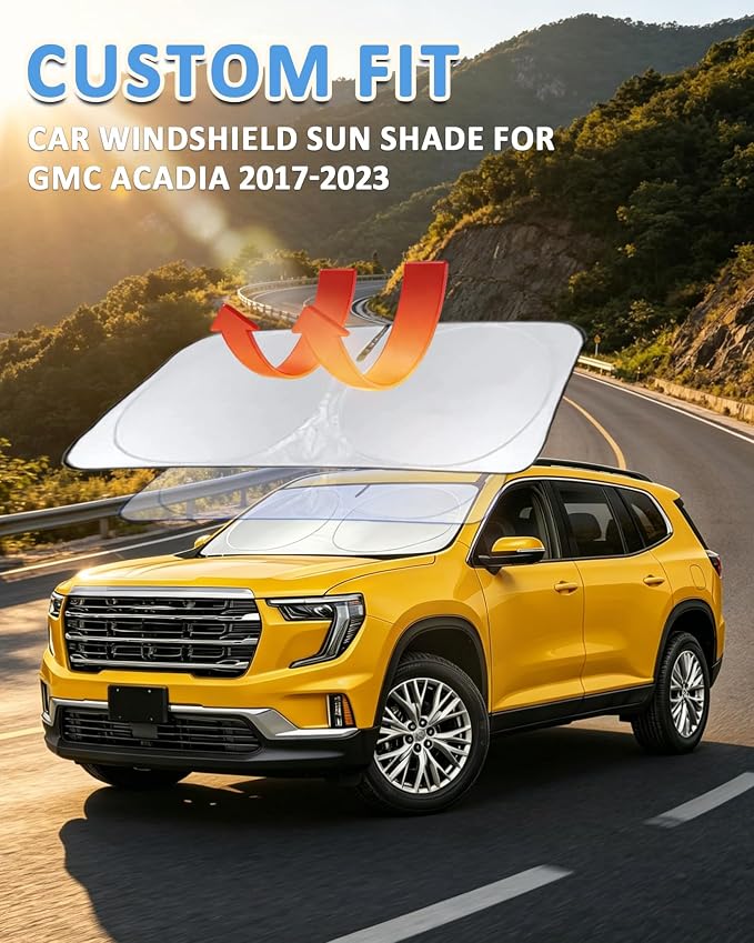 Windshield Sun Shade for 2017-2023 GMC Acadia SUV 2024-2025 2026, Custom-Fit Acadia Sun Visor Protector, 99% UV Block Heat Sun Shield, Silver Reflective Front Window Sunshade