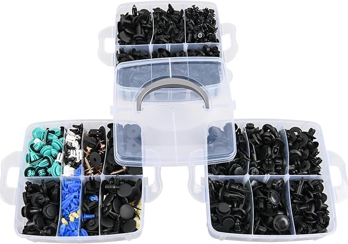 900Pcs Plastic Rivets and Auto Body Fasteners Assortment -24 Most Popular Sizes Nylon Bumper Clips with 10 Cable Ties for GM, Ford, Chrysler, Toyota, Honda, Nissan, Mazda, Chevy, Jeep, etc.