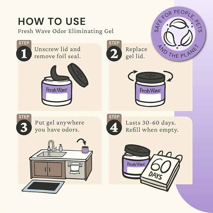 Lavender Odor Removing Gel, 15 oz. | Odor Absorbers for Home | Safer Odor Relief | Natural Plant-Based Odor Eliminator | Every 15 oz. Lasts 30-60 Days | for Cooking, Trash & Pets