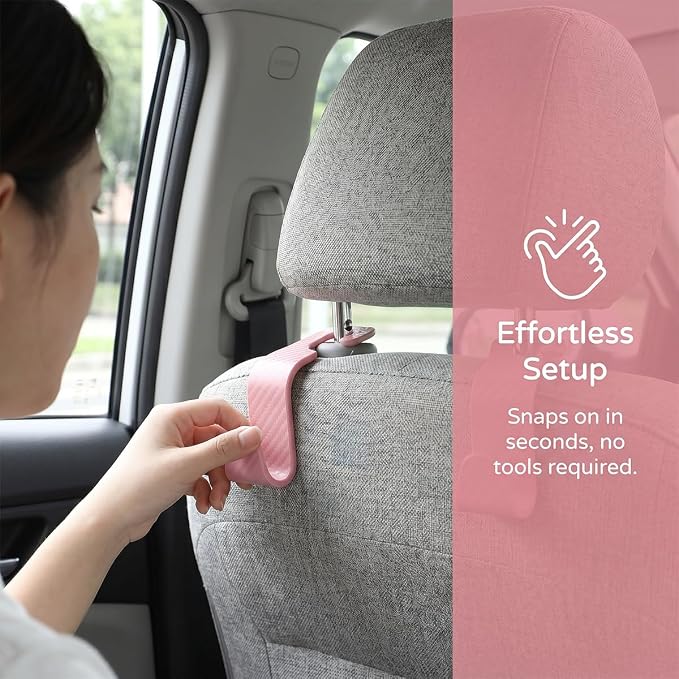 4PCS Car Seat Headrest Hooks, Auto Back Seat Hanger Holder, Durable Stylish Vehicle Organizer Universal Car Interior Accessories, Storage Hooks for Purses, Bags, Clothes (Carbon Fiber/Pink)