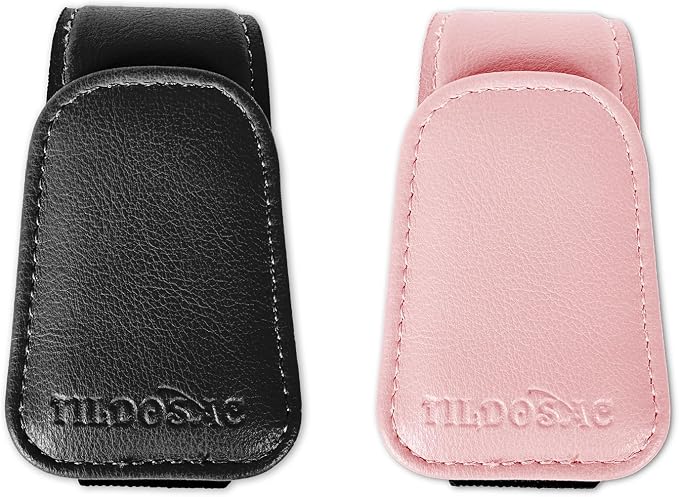 Magnetic Sunglass Holder for Car Visor,Leather Glasses Holder,Vehicle Accessories Sunglasses Visor Clip for Truck 2 Pack (Black Pink)