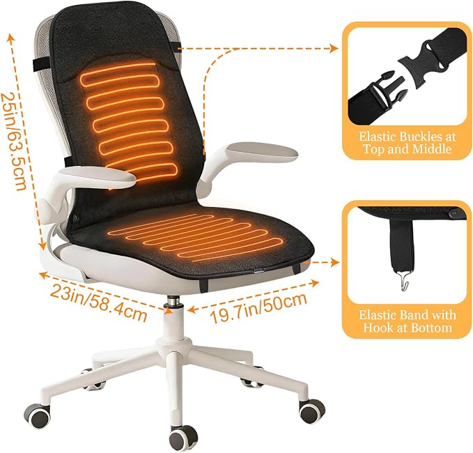 Black Heated Seat Cushion for Office Chair, Heated Seat Warmer for Pain Relief with 3 Heat Levels, Chair Seat Pad for Back, Waist, HIPS Home Office Use, Warm Christmas Holiday Gift for Winter