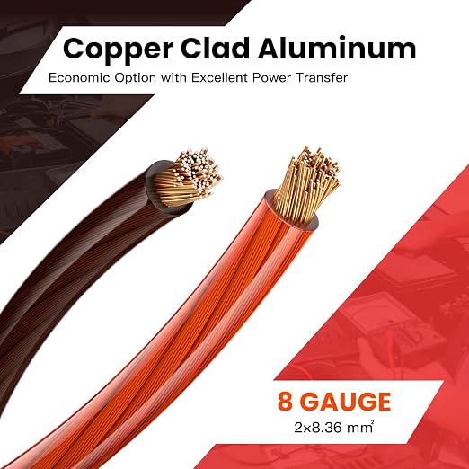 8 Gauge Battery Cable CCA Wire Kit, 15ft Each Red Black with Terminals Heat Shrink Tubes Low Voltage Primary Automotive Power Ground Cable for Car Audio Amp Subwoofer RV Wiring