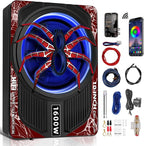 1600W 10" Slim Under Seat Subwoofers with Built-in Amp | LED Ambient Light, Deep Bass, Individual Controls (LPF/Gain/Bass Boost), High Output Distortion-Free Audio, Suitable for All Vehicle Models (b)
