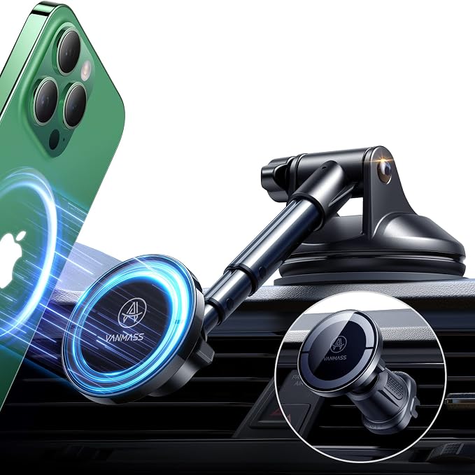 【Military-Grade】 for MagSafe Car Mount【Upgraded Strongest Magnetic&Suction】Phone Holder Cell Stand for Dashboard Windshield Vent, Tesla Truck Cradle for iPhone 17 Pro Max 16 15 14 13 12 Android